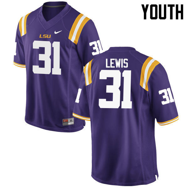 Youth LSU Tigers #31 Cameron Lewis College Football Jerseys Game-Purple